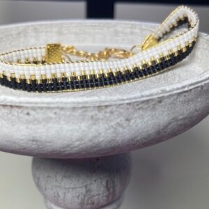 Black White and Gold Bracelet loom-beaded bracelet Miyuki Delica seed beads